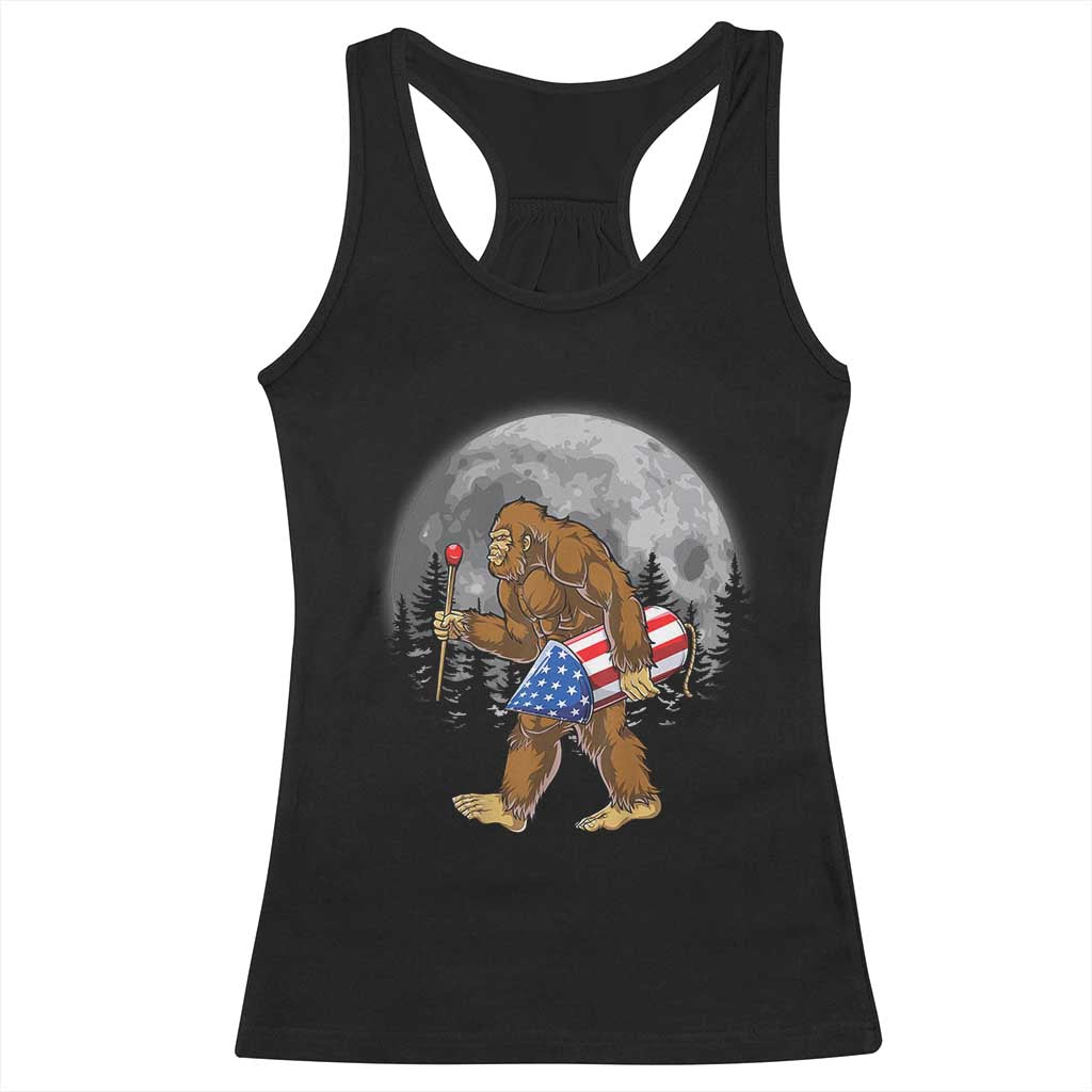 Patriotic Bigfoot 4th of July Racerback Tank Top American Flag Merica Fireworks Sasquatch Moon - Wonder Print Shop