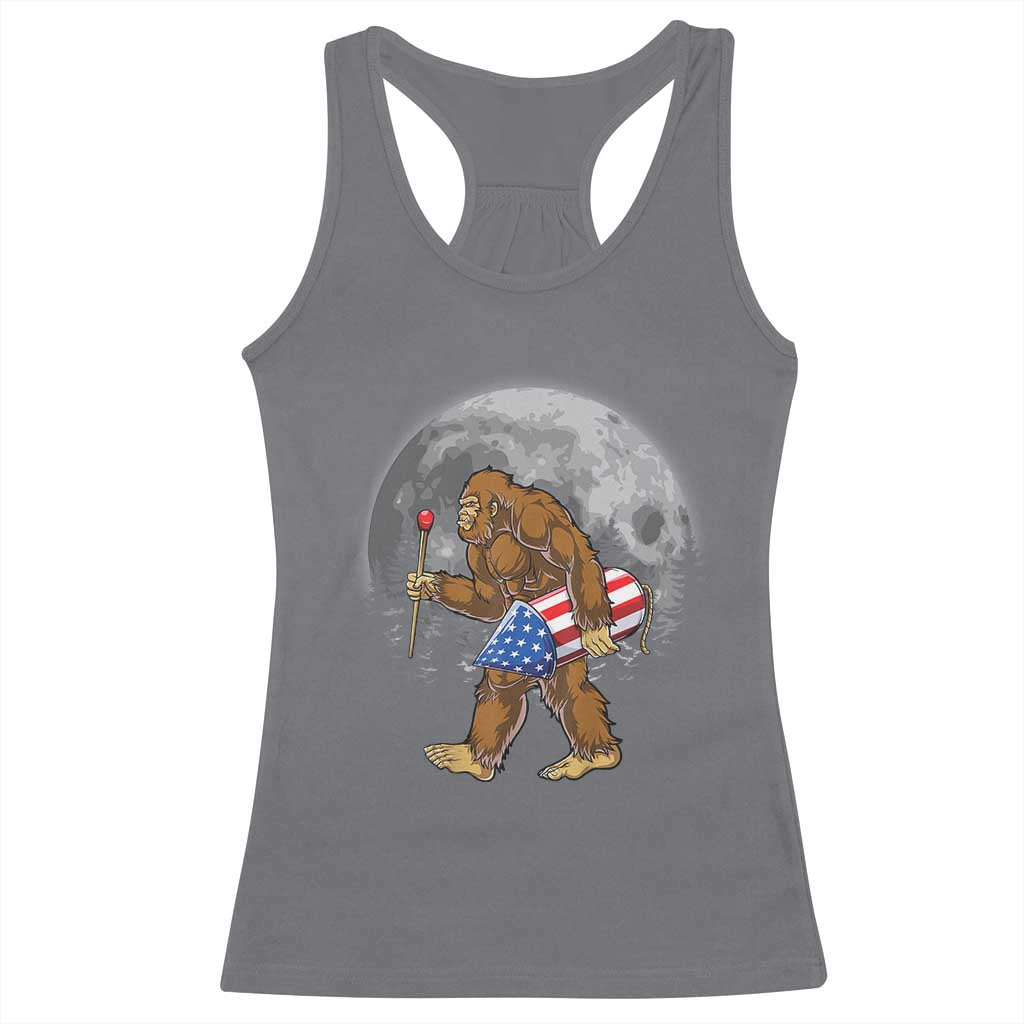 Patriotic Bigfoot 4th of July Racerback Tank Top American Flag Merica Fireworks Sasquatch Moon - Wonder Print Shop