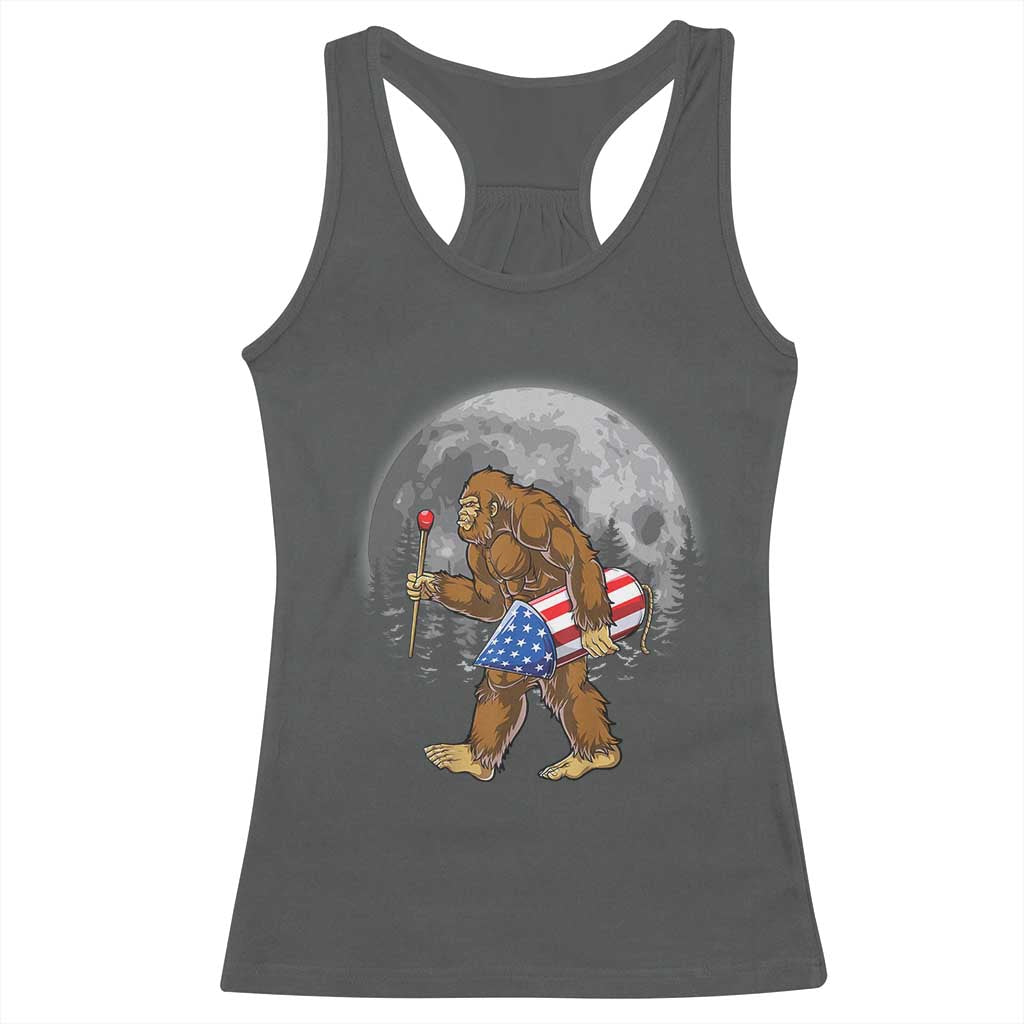 Patriotic Bigfoot 4th of July Racerback Tank Top American Flag Merica Fireworks Sasquatch Moon - Wonder Print Shop