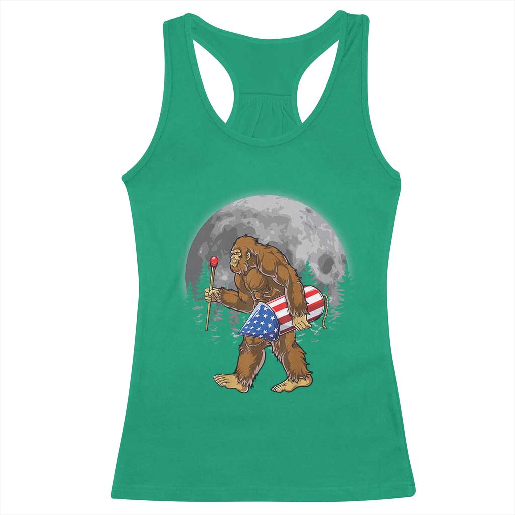 Patriotic Bigfoot 4th of July Racerback Tank Top American Flag Merica Fireworks Sasquatch Moon - Wonder Print Shop
