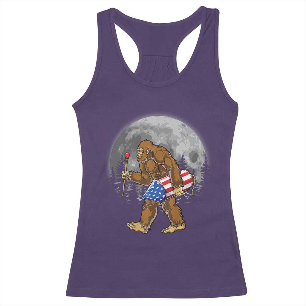 Patriotic Bigfoot 4th of July Racerback Tank Top American Flag Merica Fireworks Sasquatch Moon - Wonder Print Shop