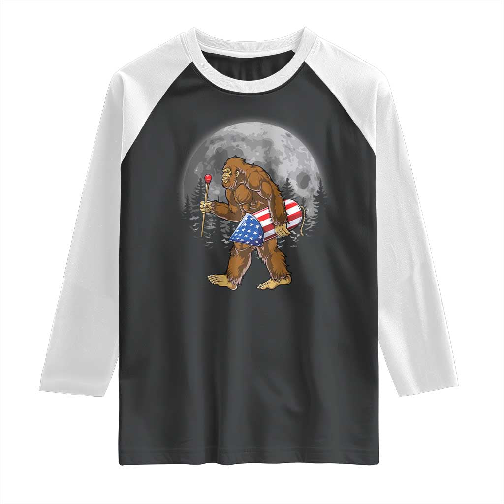 Patriotic Bigfoot 4th of July Raglan Shirt American Flag Merica Fireworks Sasquatch Moon - Wonder Print Shop