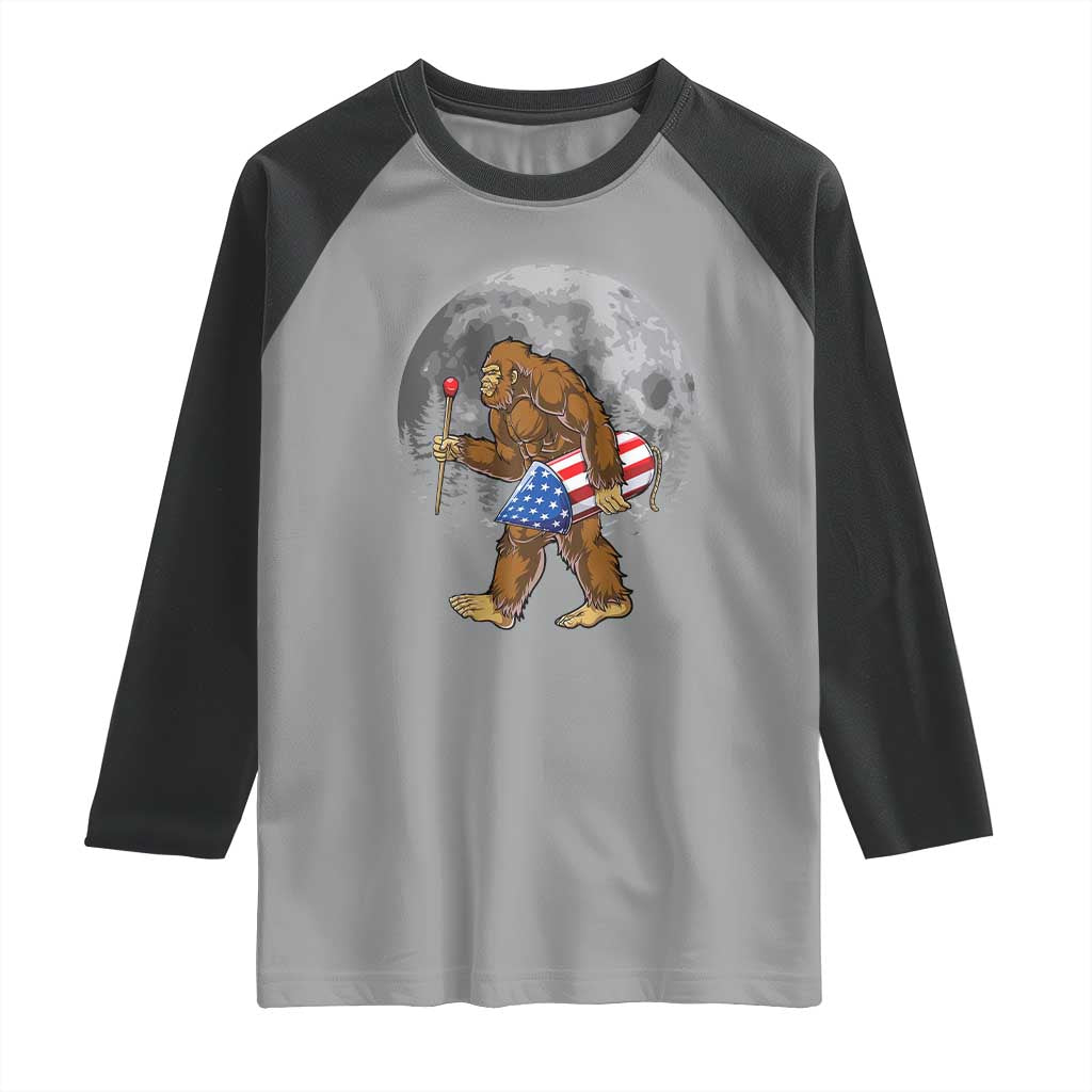 Patriotic Bigfoot 4th of July Raglan Shirt American Flag Merica Fireworks Sasquatch Moon - Wonder Print Shop
