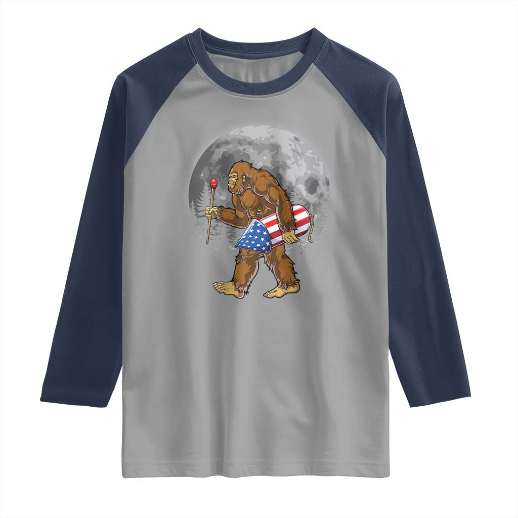 Patriotic Bigfoot 4th of July Raglan Shirt American Flag Merica Fireworks Sasquatch Moon - Wonder Print Shop
