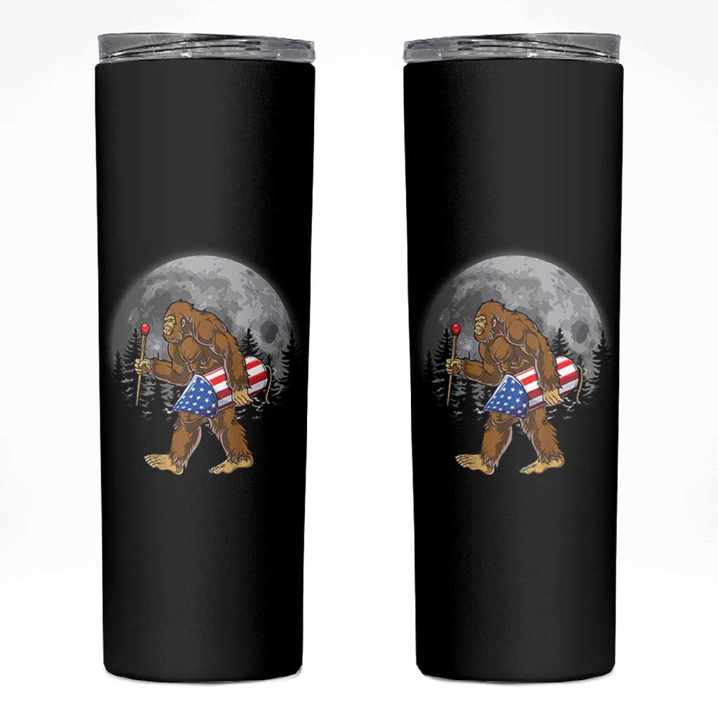 Patriotic Bigfoot 4th of July Skinny Tumbler American Flag Merica Fireworks Sasquatch Moon - Wonder Print Shop