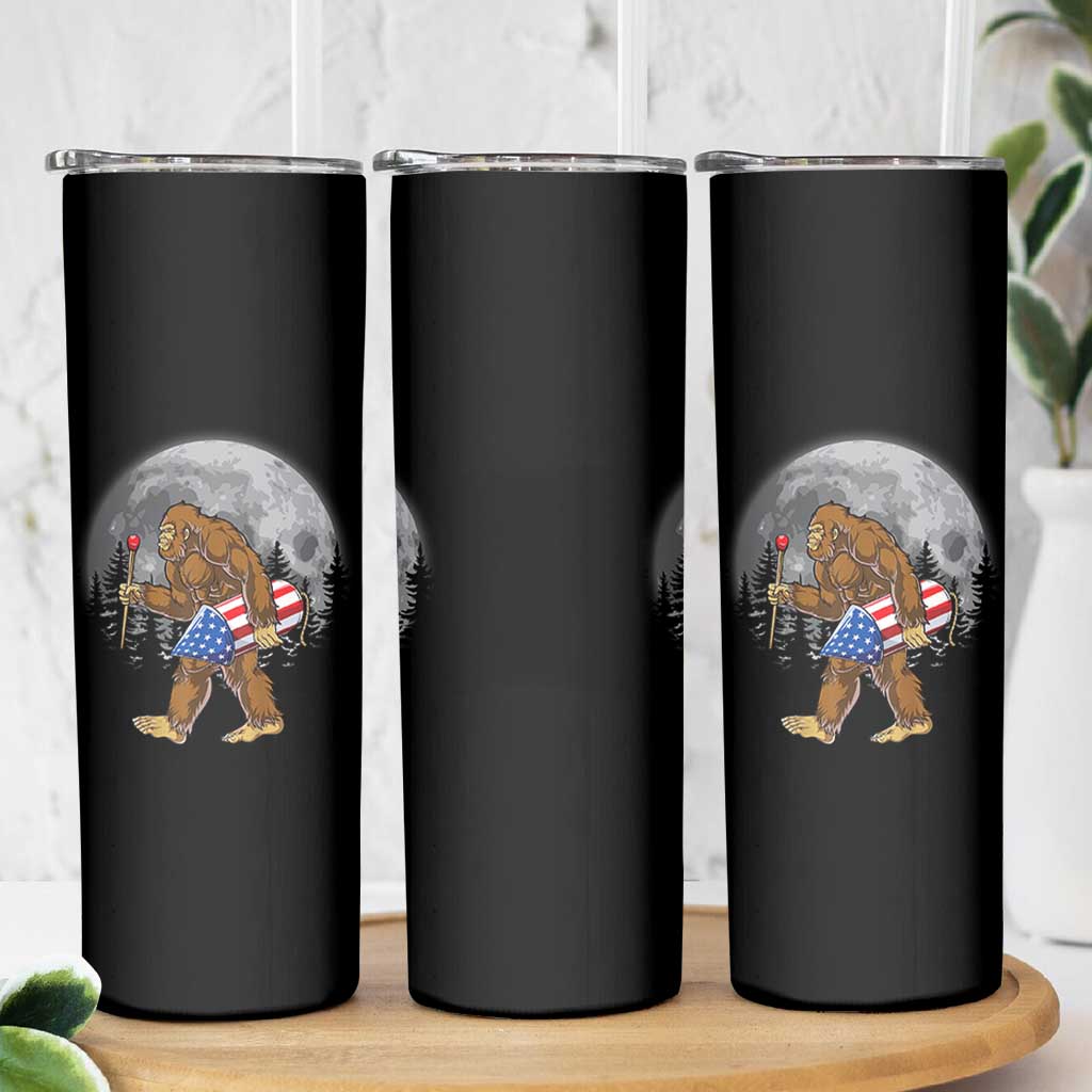Patriotic Bigfoot 4th of July Skinny Tumbler American Flag Merica Fireworks Sasquatch Moon - Wonder Print Shop