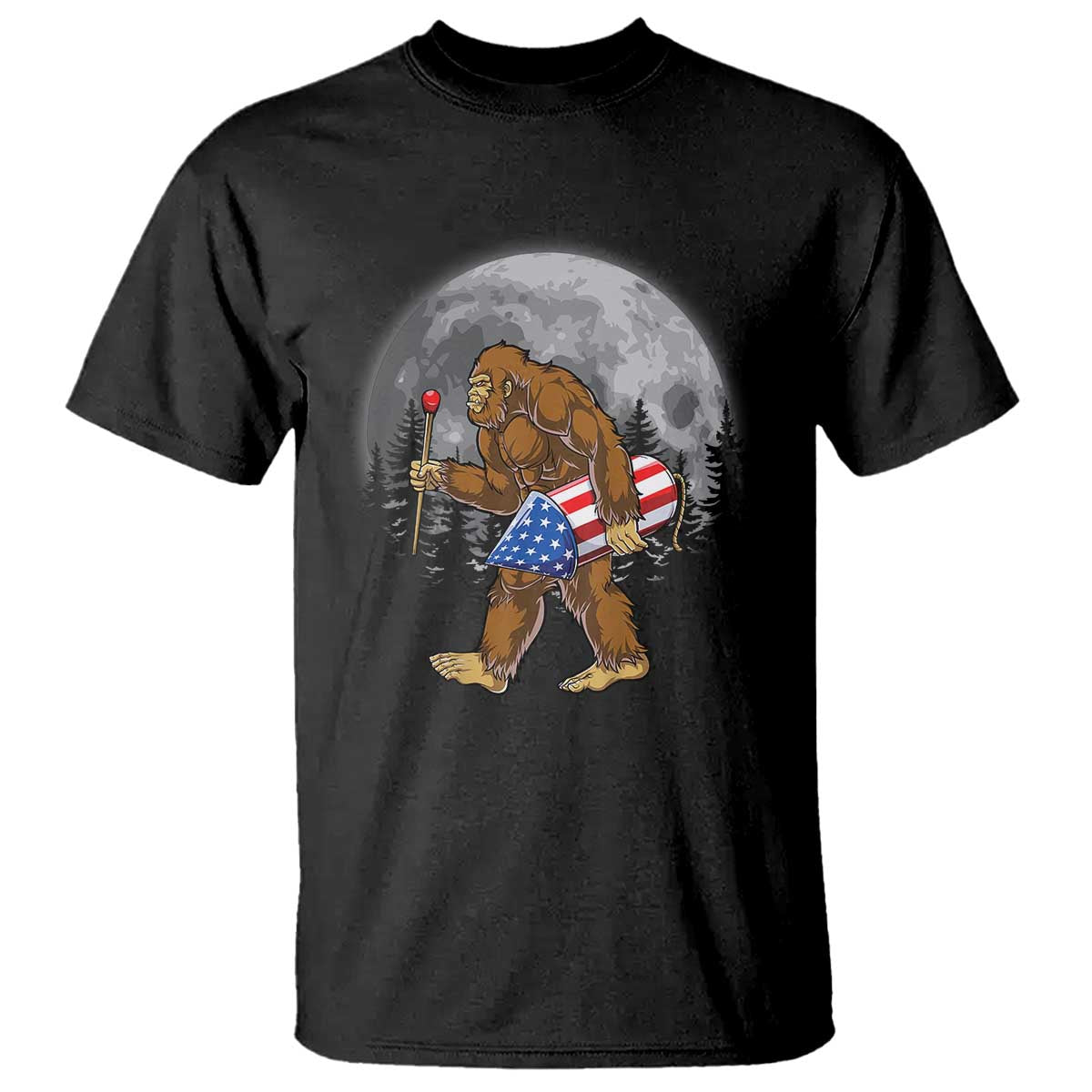 Patriotic Bigfoot 4th of July T Shirt American Flag Merica Fireworks Sasquatch Moon - Wonder Print Shop