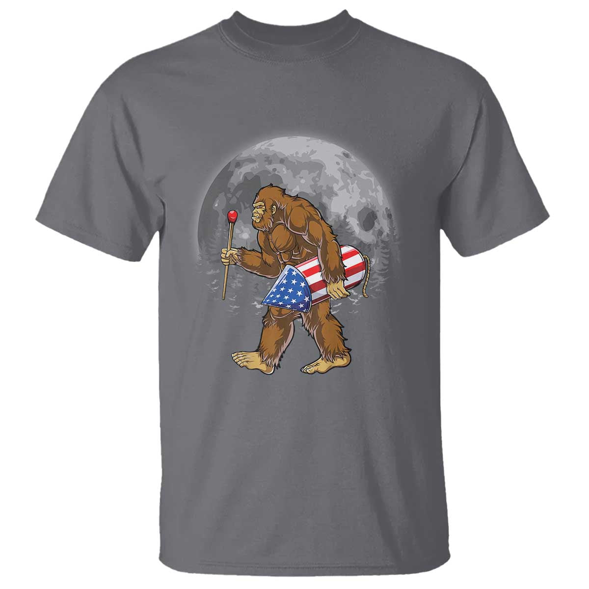 Patriotic Bigfoot 4th of July T Shirt American Flag Merica Fireworks Sasquatch Moon - Wonder Print Shop