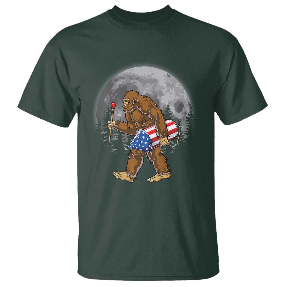 Patriotic Bigfoot 4th of July T Shirt American Flag Merica Fireworks Sasquatch Moon - Wonder Print Shop