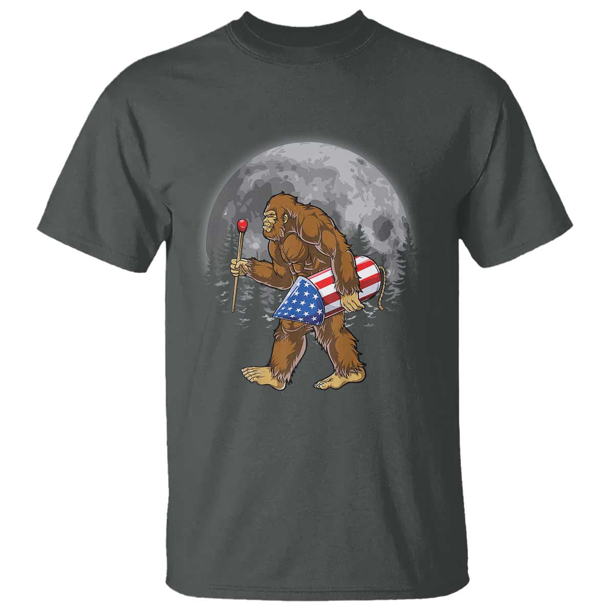 Patriotic Bigfoot 4th of July T Shirt American Flag Merica Fireworks Sasquatch Moon - Wonder Print Shop