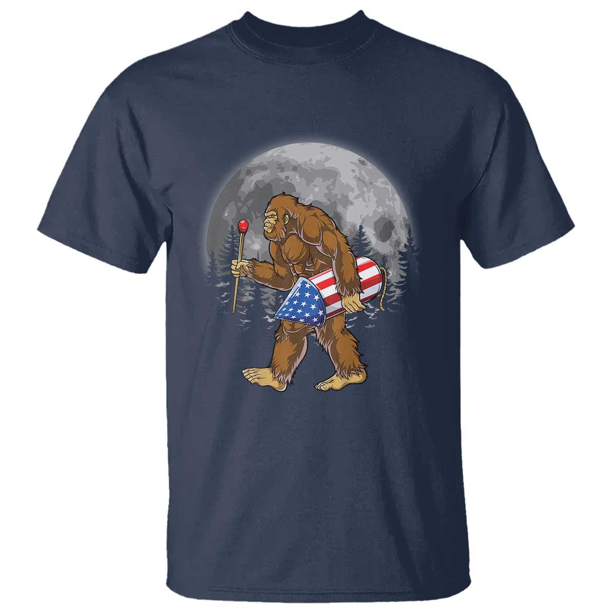Patriotic Bigfoot 4th of July T Shirt American Flag Merica Fireworks Sasquatch Moon - Wonder Print Shop