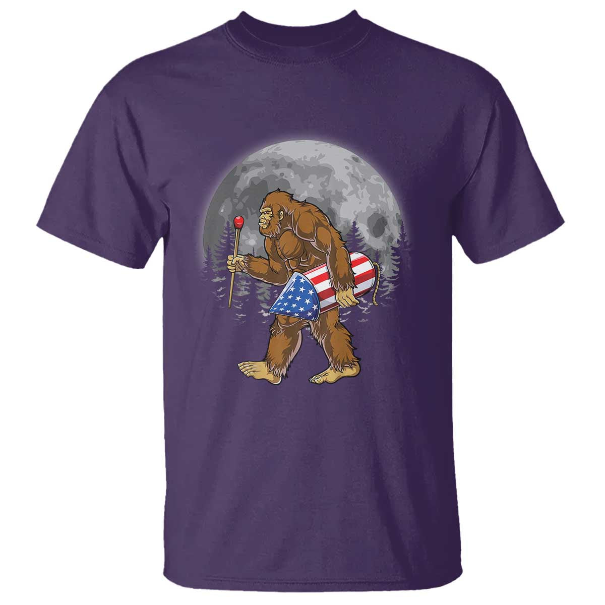 Patriotic Bigfoot 4th of July T Shirt American Flag Merica Fireworks Sasquatch Moon - Wonder Print Shop