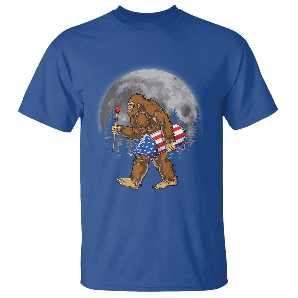 Patriotic Bigfoot 4th of July T Shirt American Flag Merica Fireworks Sasquatch Moon - Wonder Print Shop