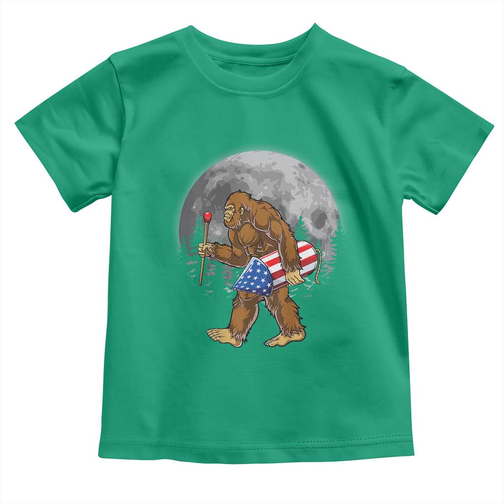 Patriotic Bigfoot 4th of July Toddler T Shirt American Flag Merica Fireworks Sasquatch Moon - Wonder Print Shop