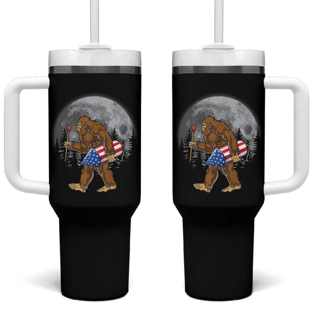 Patriotic Bigfoot 4th of July Tumbler With Handle American Flag Merica Fireworks Sasquatch Moon - Wonder Print Shop