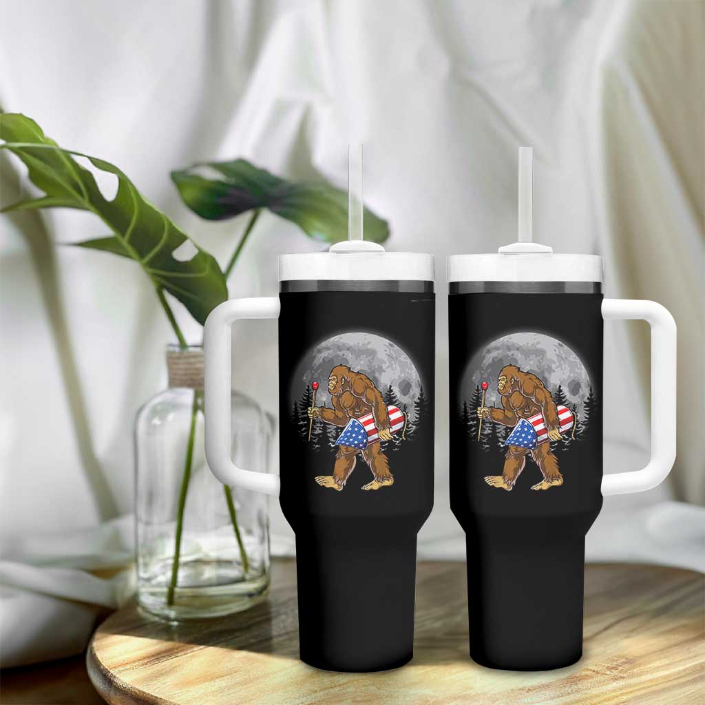 Patriotic Bigfoot 4th of July Tumbler With Handle American Flag Merica Fireworks Sasquatch Moon - Wonder Print Shop