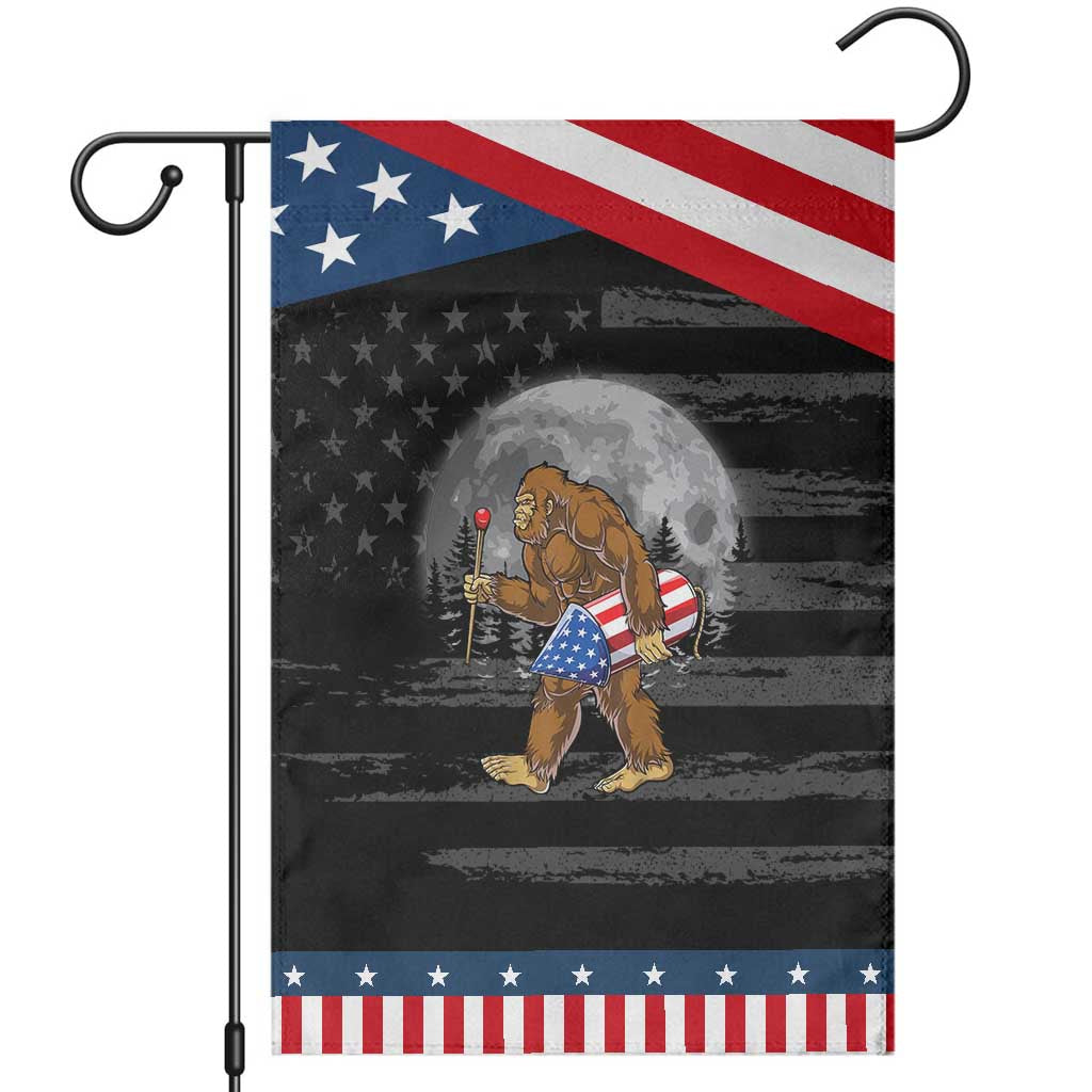 Patriotic Bigfoot 4th of July Garden Flag American Flag Merica Fireworks Sasquatch Moon