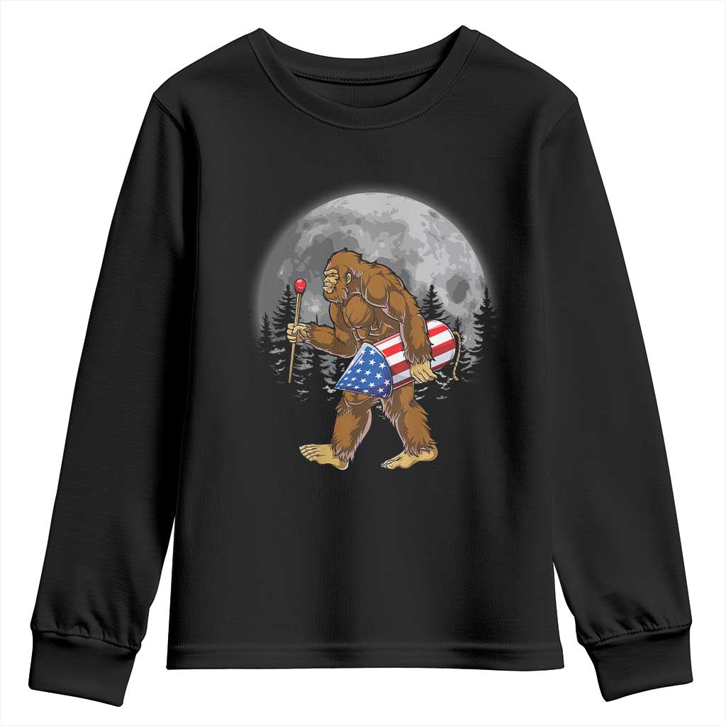 Patriotic Bigfoot 4th of July Youth Sweatshirt American Flag Merica Fireworks Sasquatch Moon - Wonder Print Shop