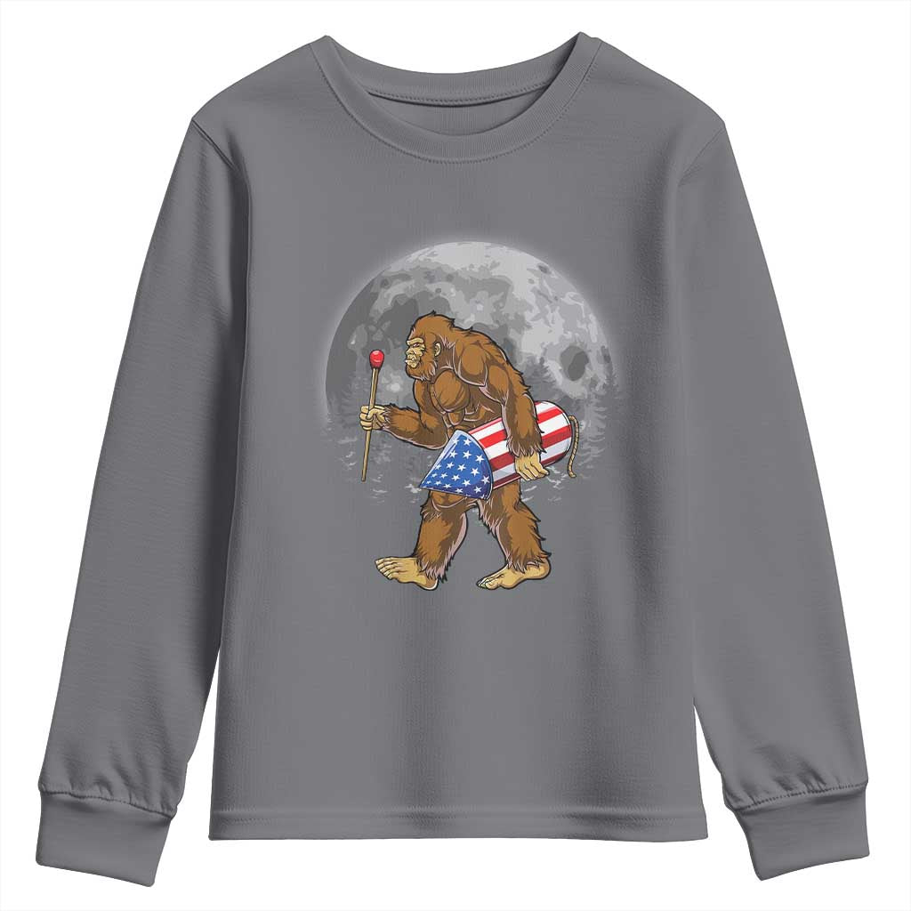 Patriotic Bigfoot 4th of July Youth Sweatshirt American Flag Merica Fireworks Sasquatch Moon - Wonder Print Shop
