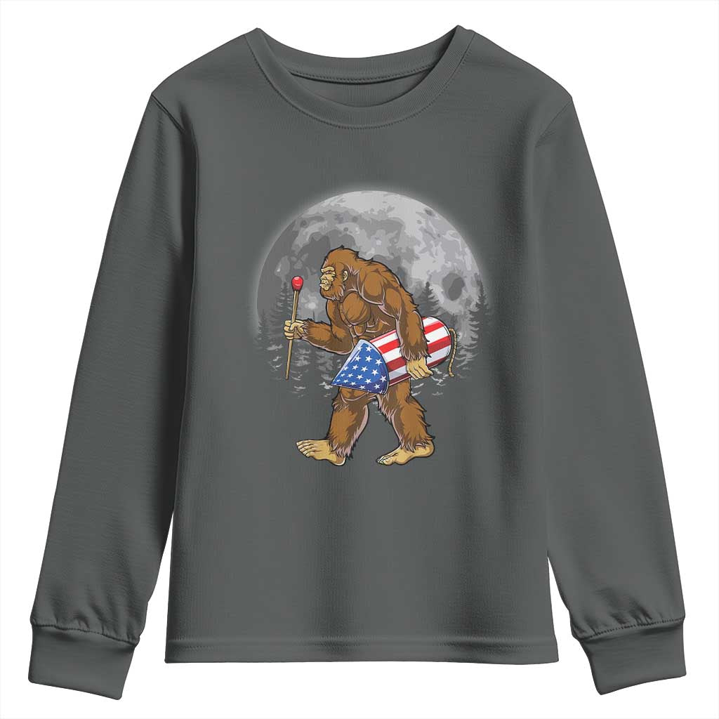 Patriotic Bigfoot 4th of July Youth Sweatshirt American Flag Merica Fireworks Sasquatch Moon - Wonder Print Shop