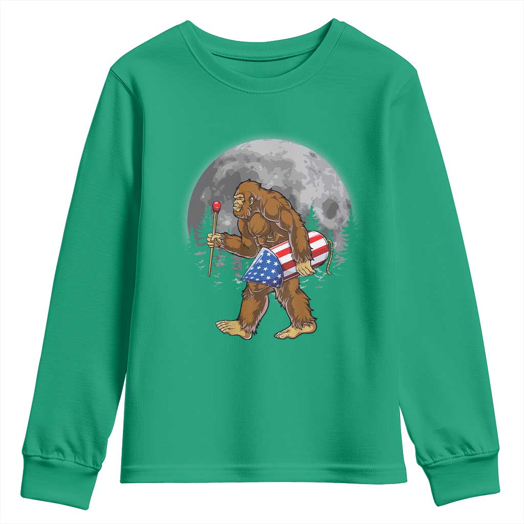 Patriotic Bigfoot 4th of July Youth Sweatshirt American Flag Merica Fireworks Sasquatch Moon - Wonder Print Shop