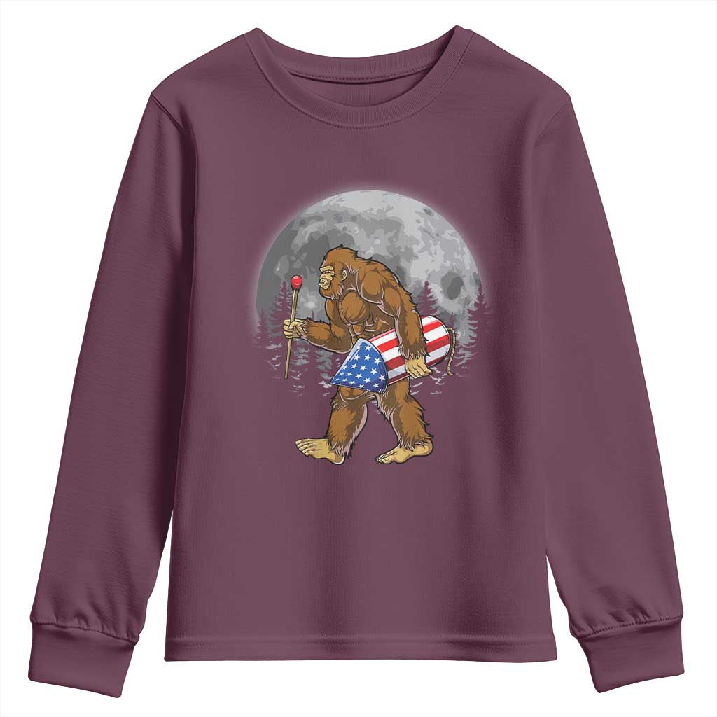 Patriotic Bigfoot 4th of July Youth Sweatshirt American Flag Merica Fireworks Sasquatch Moon - Wonder Print Shop