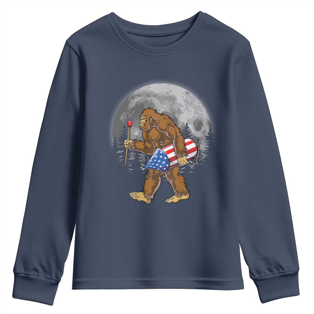Patriotic Bigfoot 4th of July Youth Sweatshirt American Flag Merica Fireworks Sasquatch Moon - Wonder Print Shop