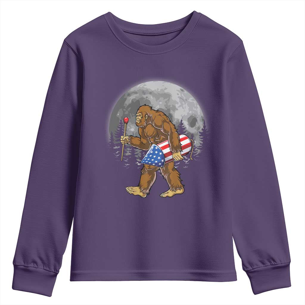 Patriotic Bigfoot 4th of July Youth Sweatshirt American Flag Merica Fireworks Sasquatch Moon - Wonder Print Shop
