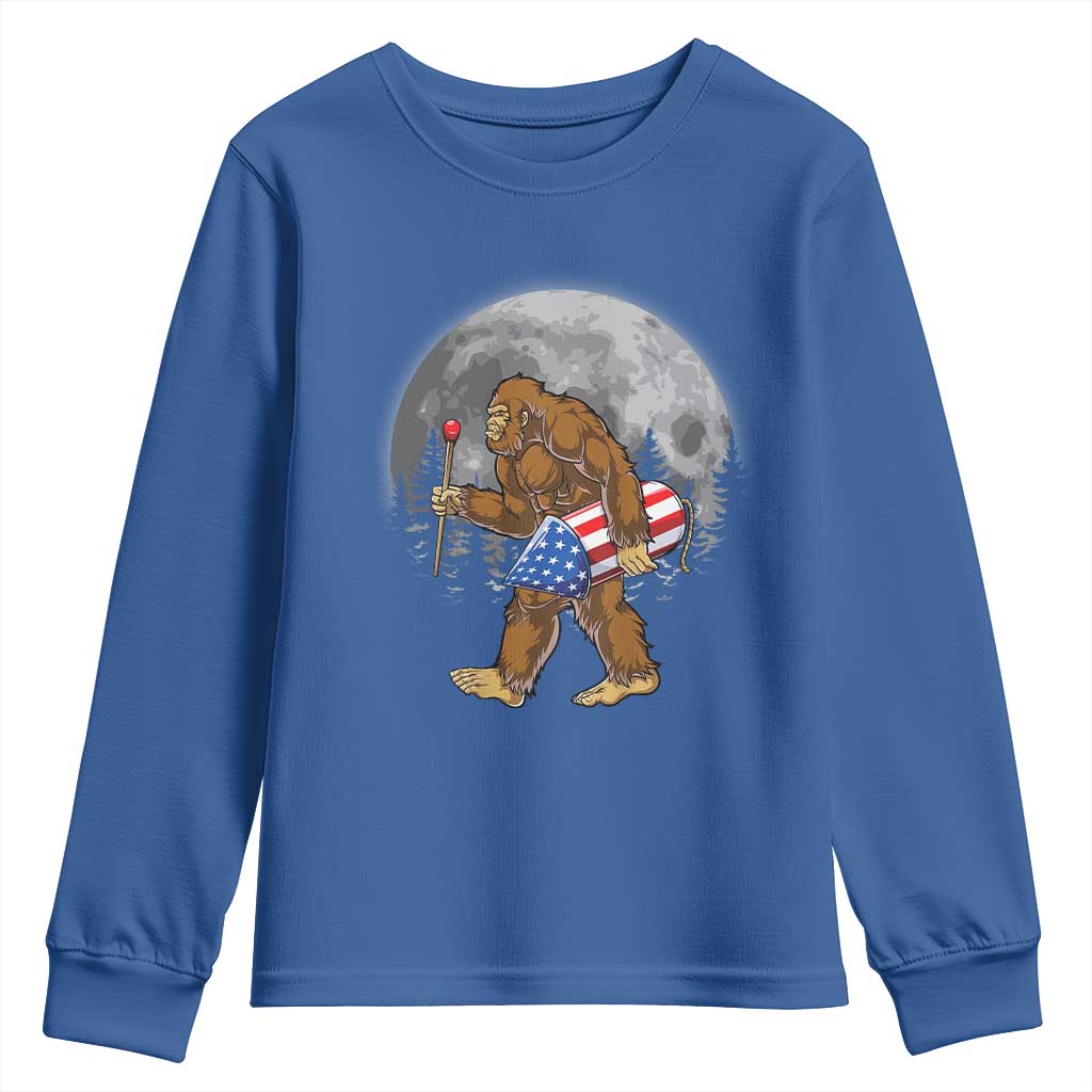 Patriotic Bigfoot 4th of July Youth Sweatshirt American Flag Merica Fireworks Sasquatch Moon - Wonder Print Shop