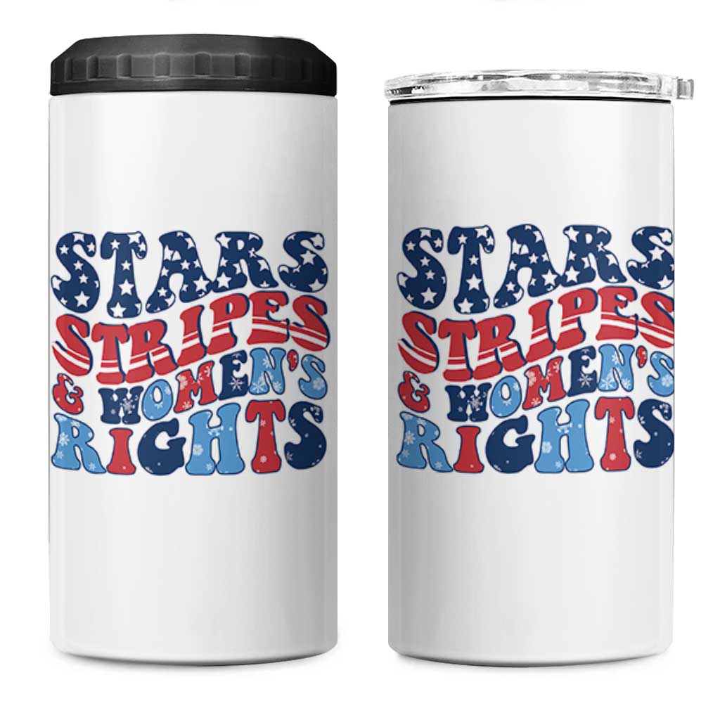 Stars Stripes And Women Rights 4 in 1 Can Cooler Tumbler Groovy Retro 4th Of July - Wonder Print Shop