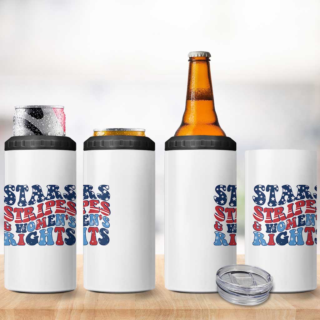 Stars Stripes And Women Rights 4 in 1 Can Cooler Tumbler Groovy Retro 4th Of July - Wonder Print Shop