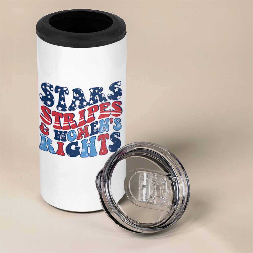 Stars Stripes And Women Rights 4 in 1 Can Cooler Tumbler Groovy Retro 4th Of July - Wonder Print Shop