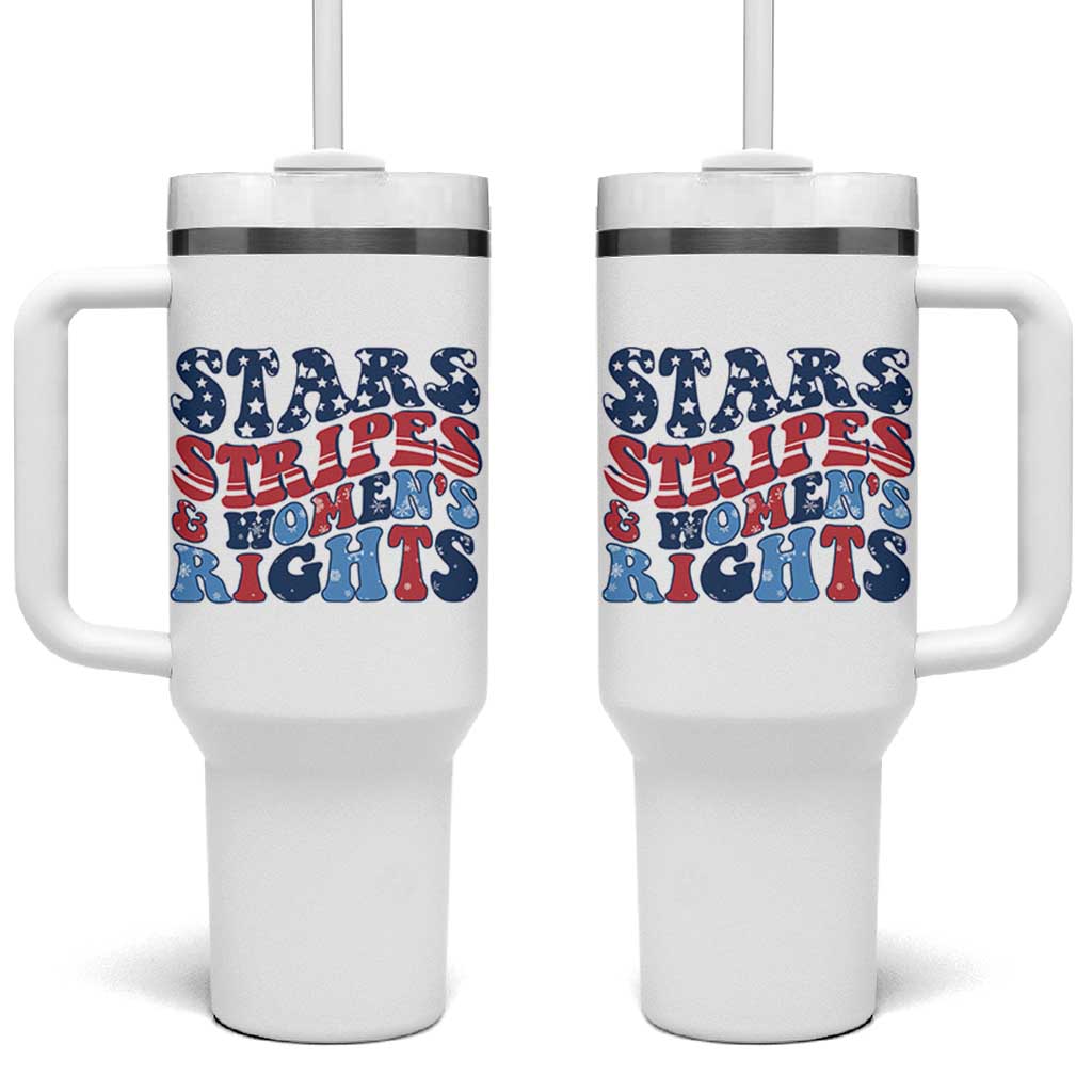 Stars Stripes And Women Rights Tumbler With Handle Groovy Retro 4th Of July - Wonder Print Shop
