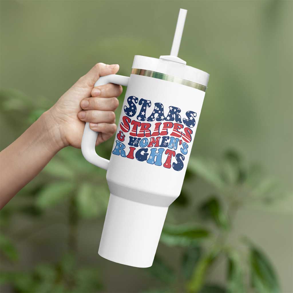 Stars Stripes And Women Rights Tumbler With Handle Groovy Retro 4th Of July - Wonder Print Shop