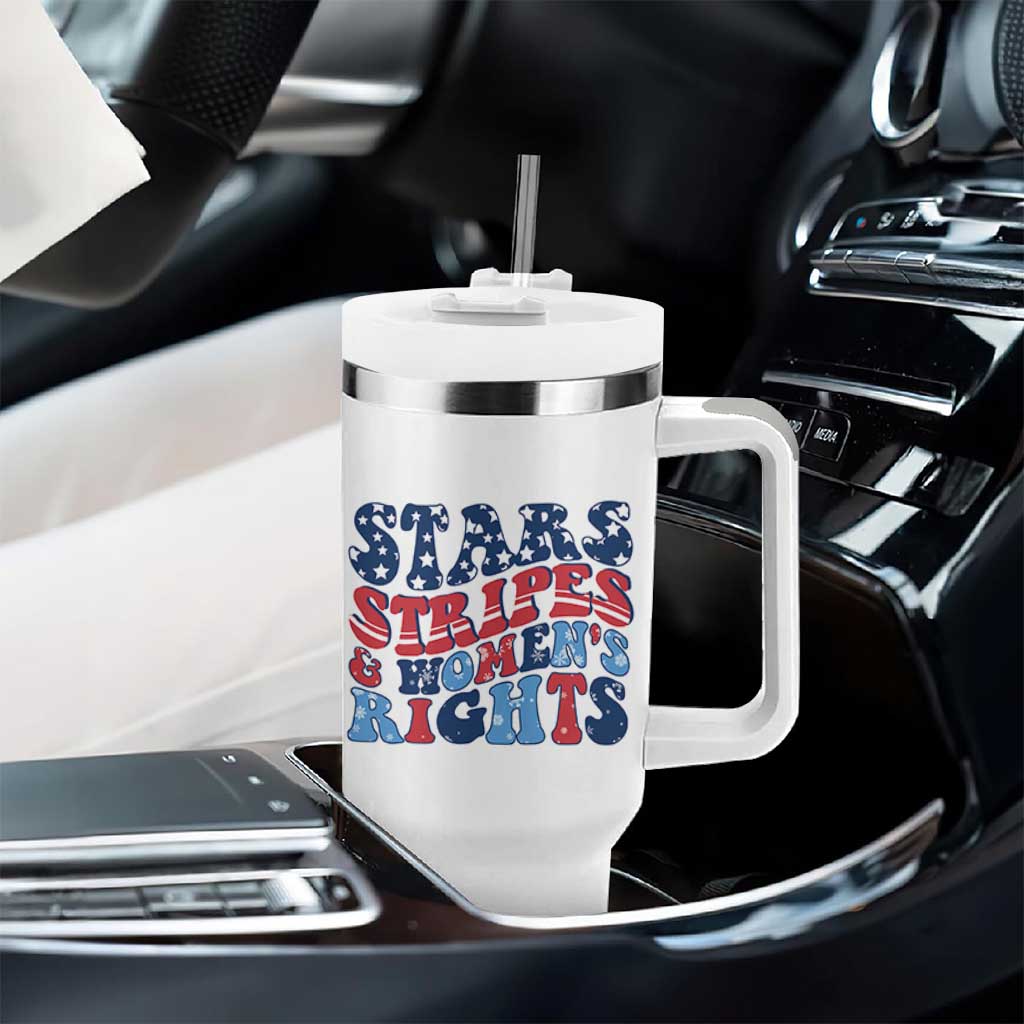 Stars Stripes And Women Rights Tumbler With Handle Groovy Retro 4th Of July - Wonder Print Shop