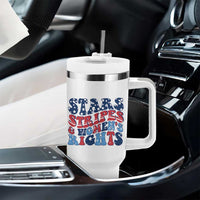 Stars Stripes And Women Rights Tumbler With Handle Groovy Retro 4th Of July - Wonder Print Shop