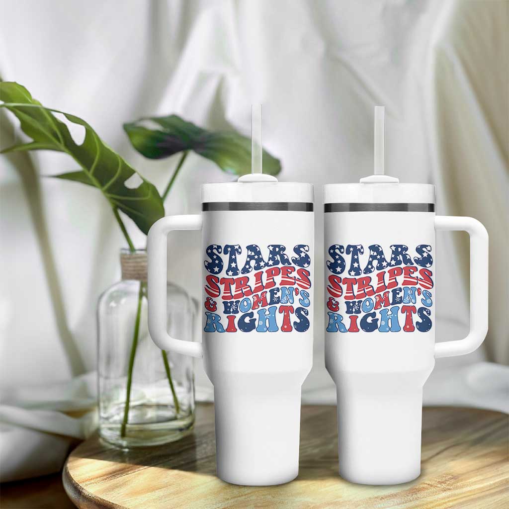 Stars Stripes And Women Rights Tumbler With Handle Groovy Retro 4th Of July - Wonder Print Shop