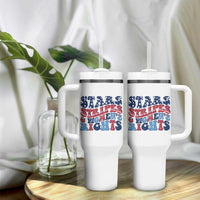 Stars Stripes And Women Rights Tumbler With Handle Groovy Retro 4th Of July - Wonder Print Shop