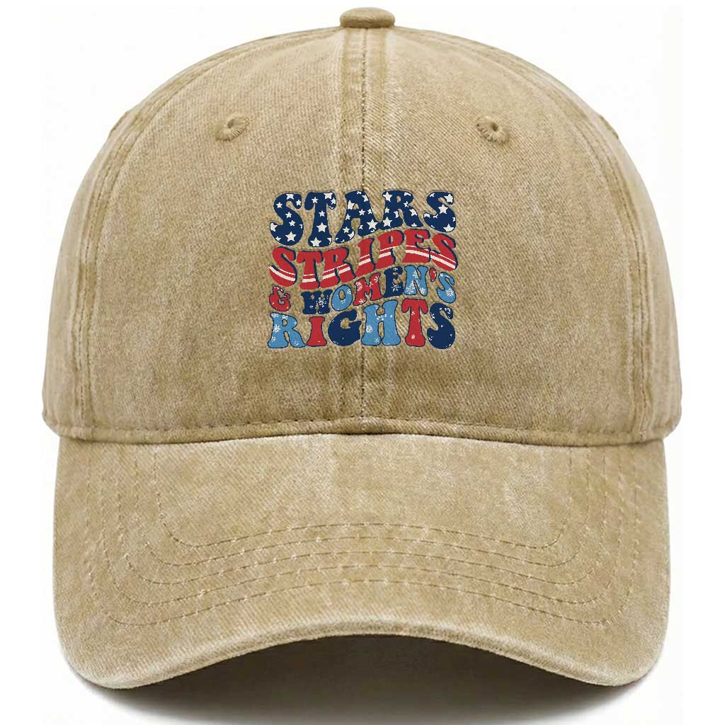 Stars Stripes And Women Rights Washed Cotton Baseball Cap Groovy Retro 4th Of July