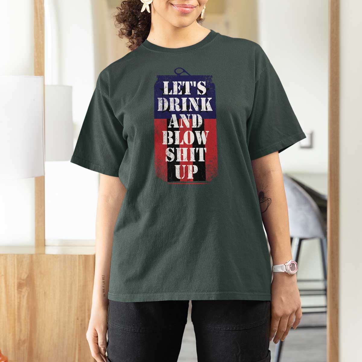 Funny Beer American Flag 4th of July T Shirt For Women Merica Drinking USA - Wonder Print Shop