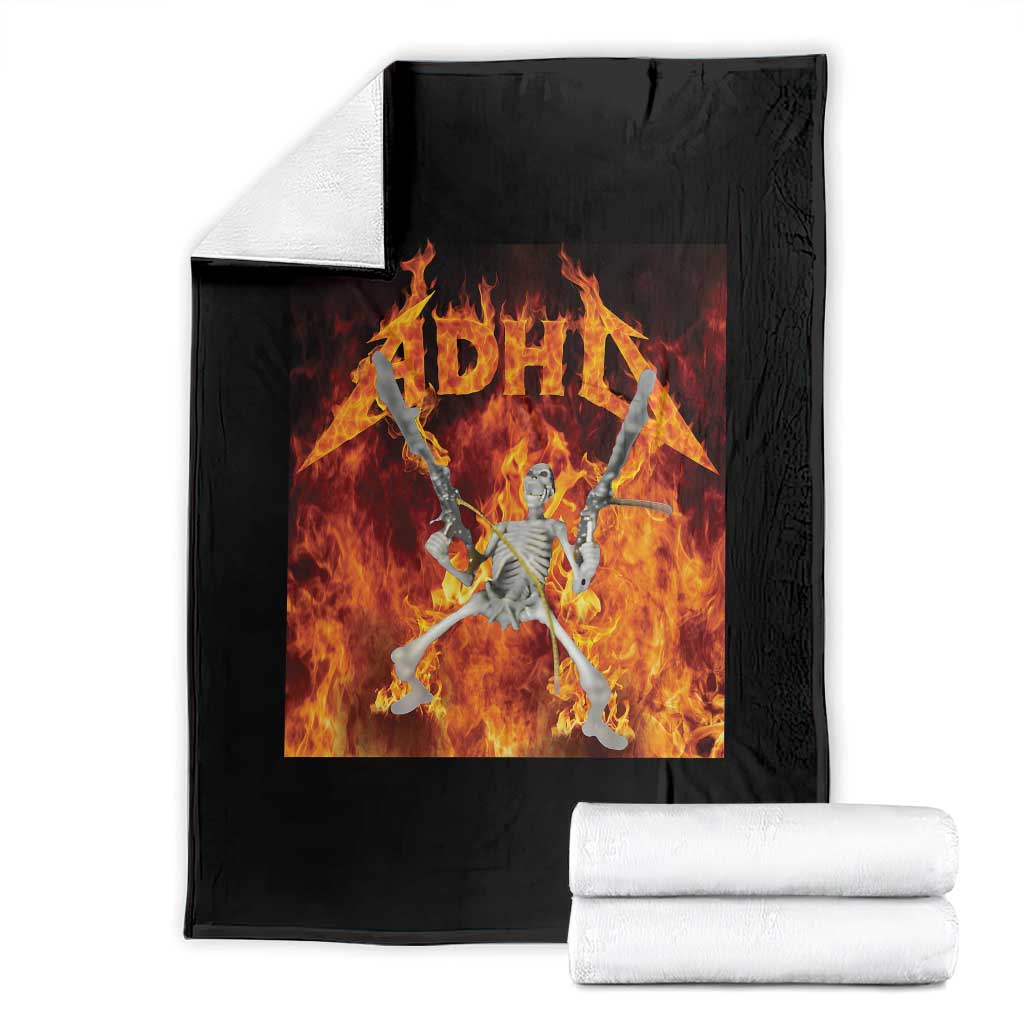 Funny Skeleton ADHD Throw Blanket Meme Flames Neurodivergent Gen Z - Wonder Print Shop