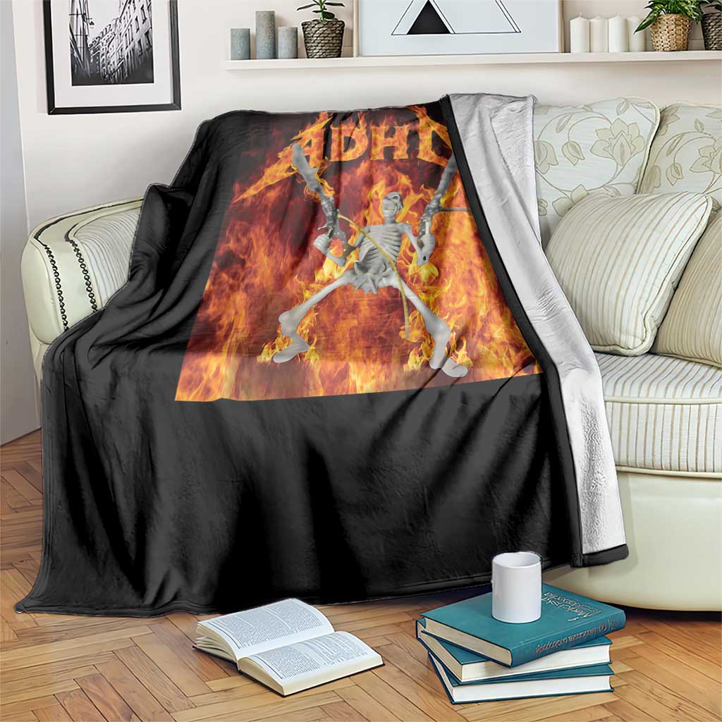 Funny Skeleton ADHD Throw Blanket Meme Flames Neurodivergent Gen Z - Wonder Print Shop