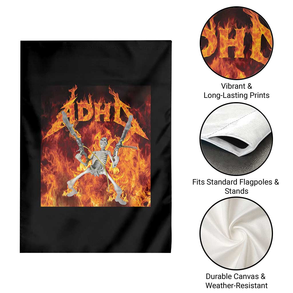Funny Skeleton ADHD Garden Flag Meme Flames Neurodivergent Gen Z - Wonder Print Shop