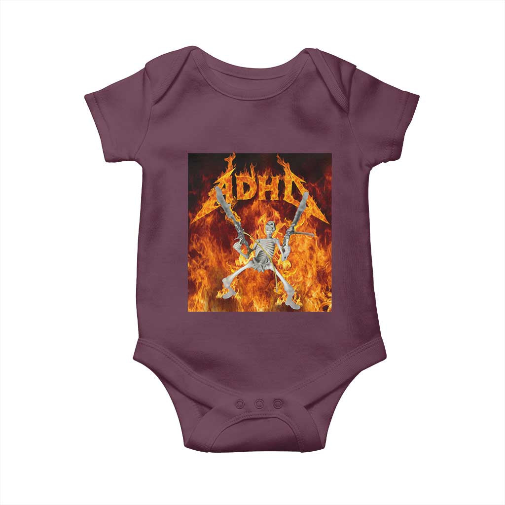 Funny Skeleton ADHD Baby Onesie Meme Flames Neurodivergent Gen Z - Wonder Print Shop