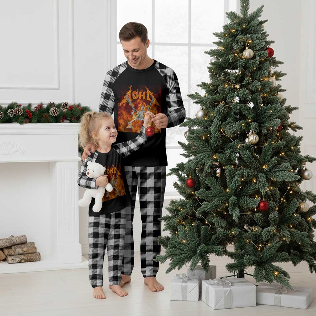 Funny Skeleton ADHD Plaid Pajama Set Meme Flames Neurodivergent Gen Z - Wonder Print Shop