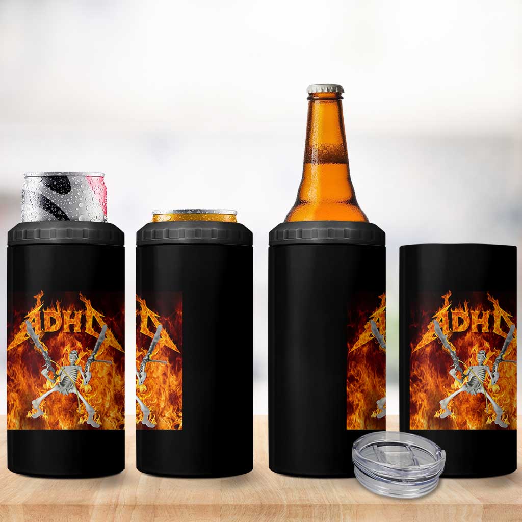 Funny Skeleton ADHD 4 in 1 Can Cooler Tumbler Meme Flames Neurodivergent Gen Z - Wonder Print Shop