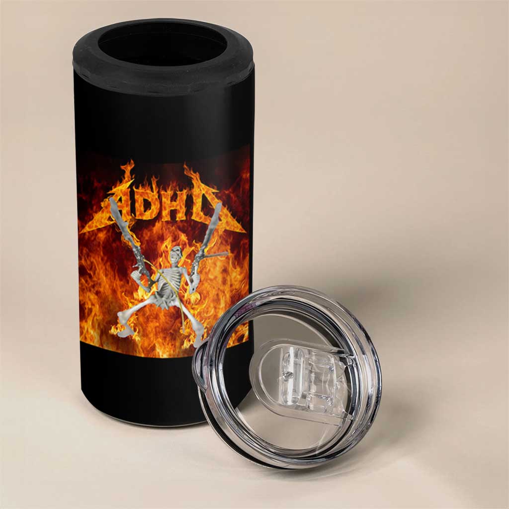 Funny Skeleton ADHD 4 in 1 Can Cooler Tumbler Meme Flames Neurodivergent Gen Z - Wonder Print Shop