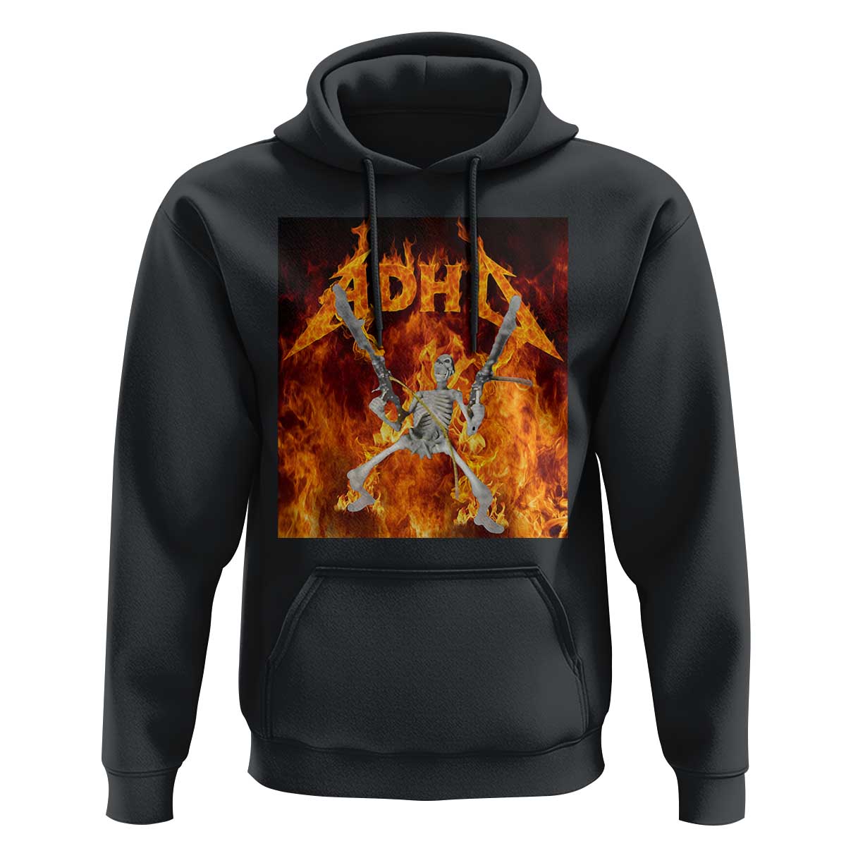 Funny Skeleton ADHD Hoodie Meme Flames Neurodivergent Gen Z - Wonder Print Shop