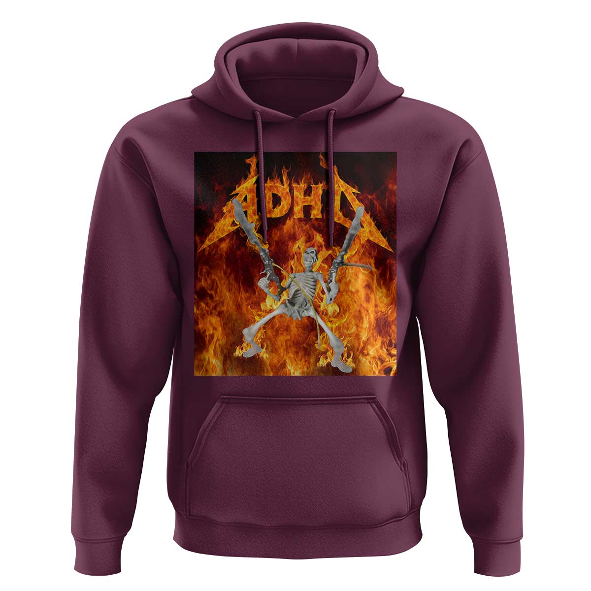 Funny Skeleton ADHD Hoodie Meme Flames Neurodivergent Gen Z - Wonder Print Shop