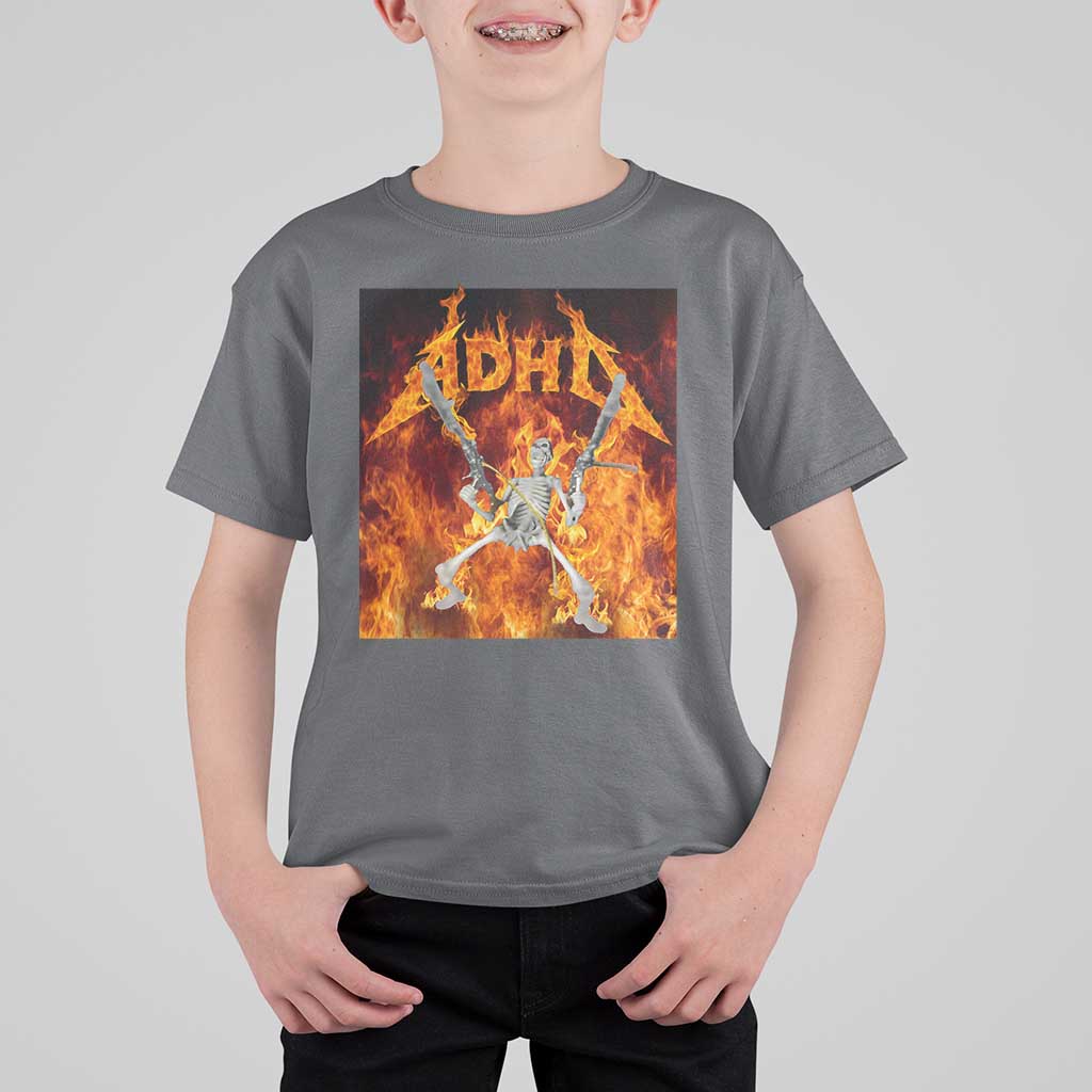 Funny Skeleton ADHD T Shirt For Kid Meme Flames Neurodivergent Gen Z - Wonder Print Shop